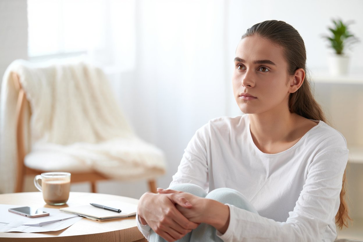 Женщина сидит безразлично ко всему